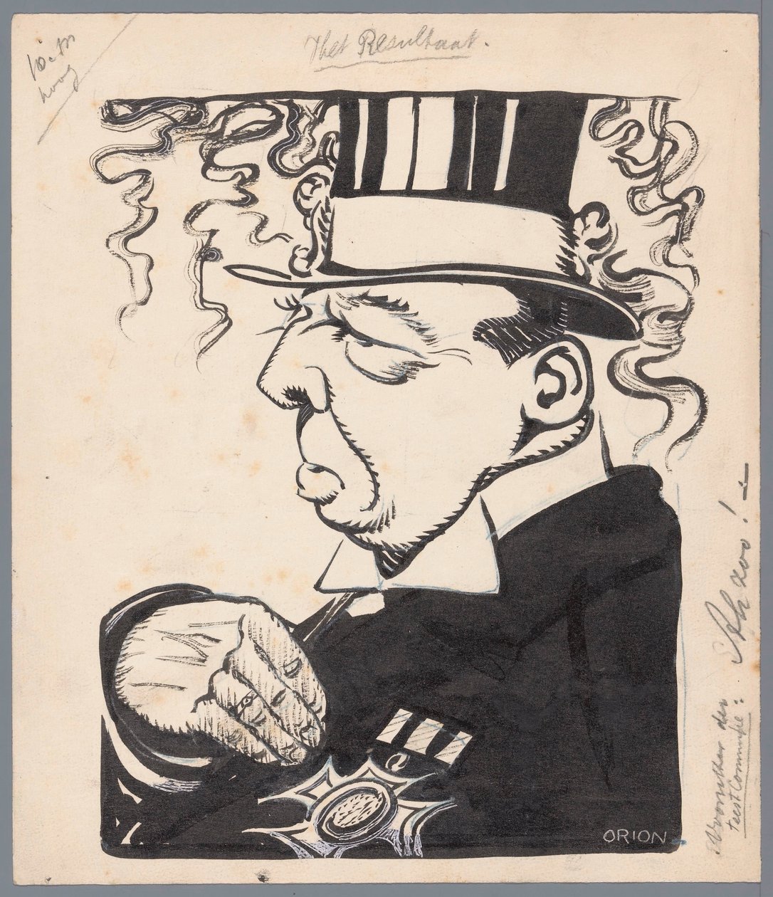 Silindir şapkalı ve göğüs süslemeli politikacı Sonuç (nesne üzerindeki başlık) by Patricq Kroon (signed by artist)