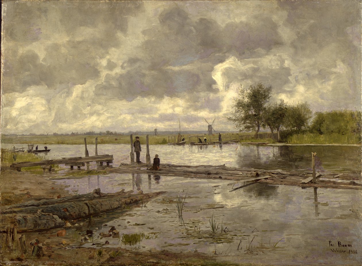 Bir Balıkçı ile Weimar yakınlarındaki İlm ile Manzara, 1886 by Paul Baum