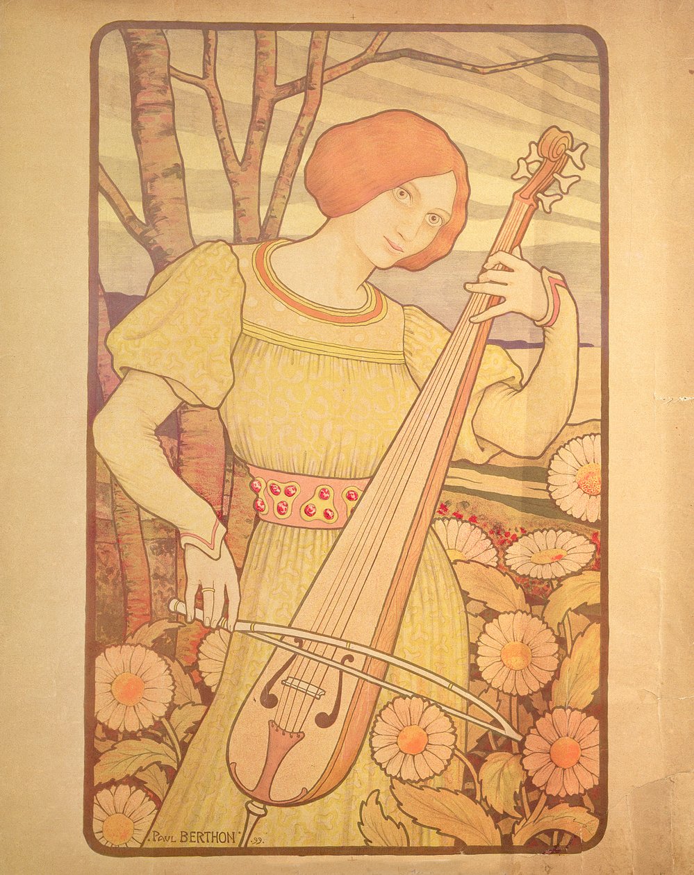 Ung kona með lútu by Paul Berthon