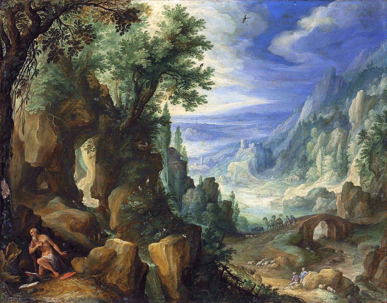 St. Jerome ve kayalık kayalık ile manzara by Paul Brill
