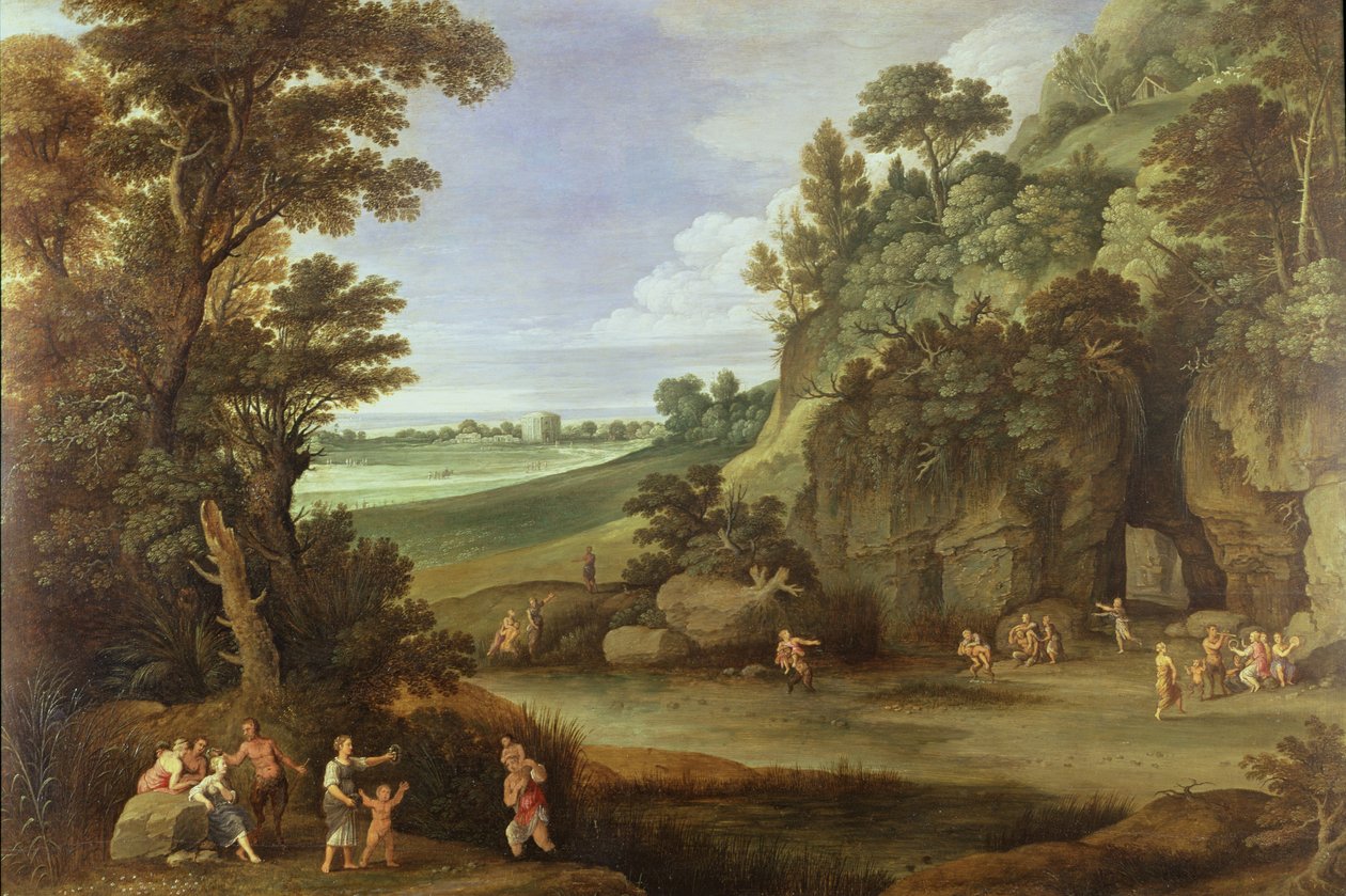 Satirler ve periler (panel) ile Arcadian manzara by Paul Bril