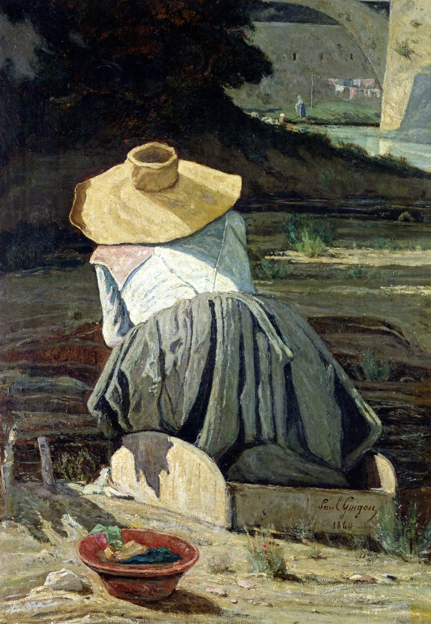 Nehir kıyısındaki çamaşırcı kadın, 1860 by Paul Camille Guigou