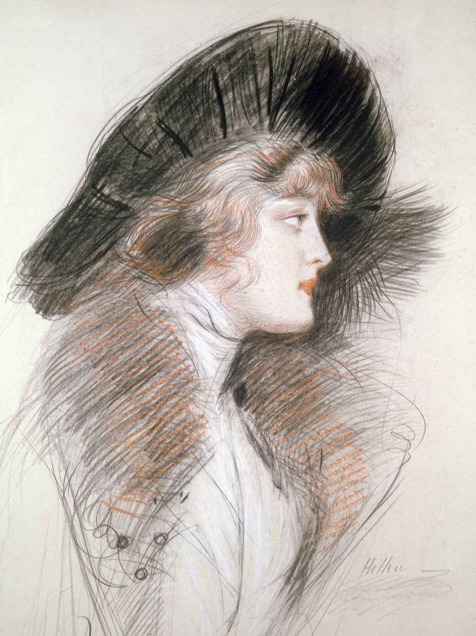 Zarif Bir Kadının Başı (kalem ve renkli tebeşir) by Paul Cesar Helleu