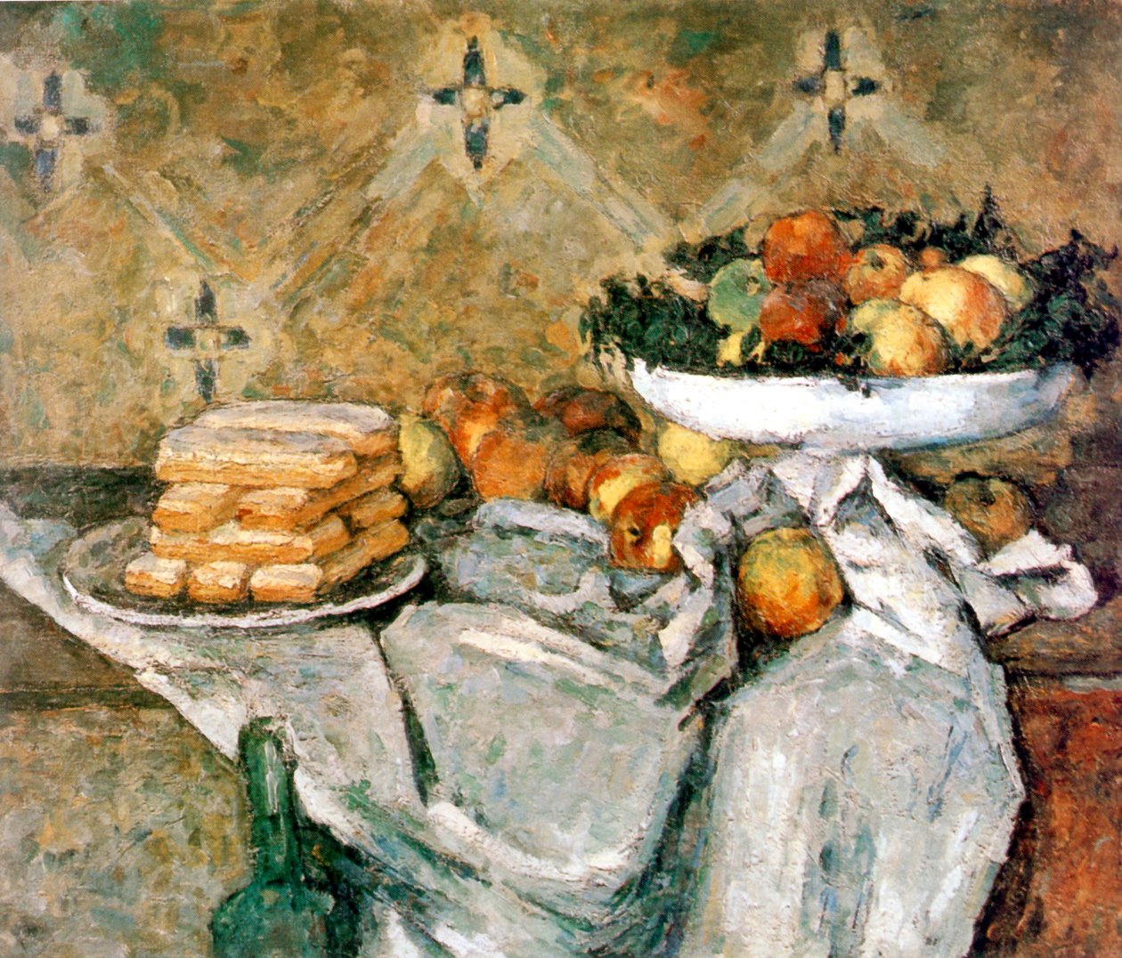 Meyve ve sünger parmaklı tabak by Paul Cézanne