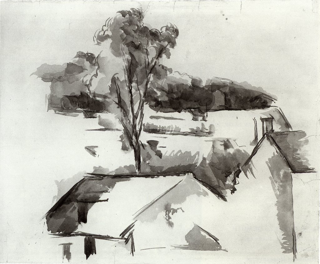 Çatılar ve Ağaç by Paul Cézanne