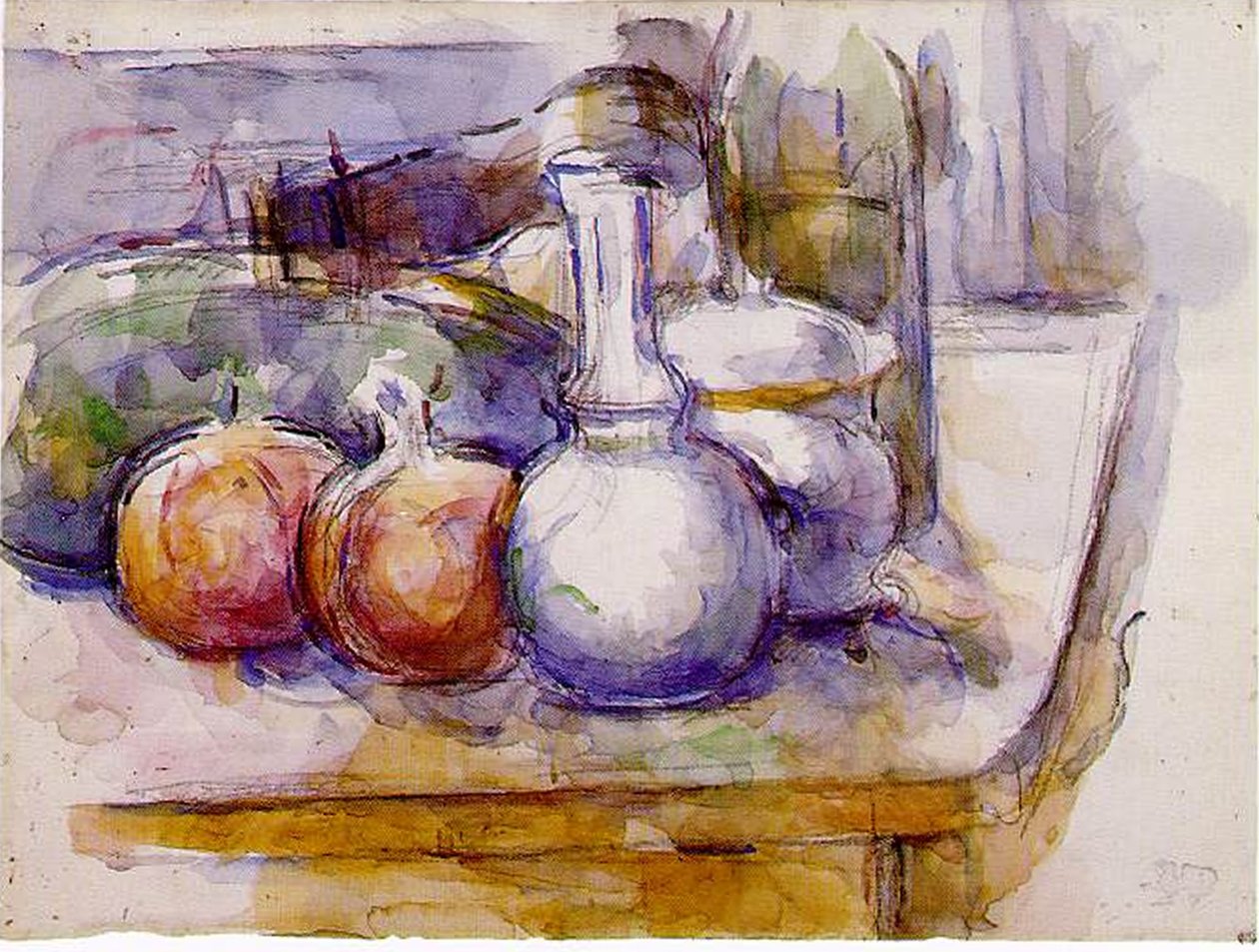 Natürmort: Sürahi, Şişe, Nar, Karpuz, 1900-06 (kağıt üzerine wc ve siyah tebeşir) by Paul Cézanne