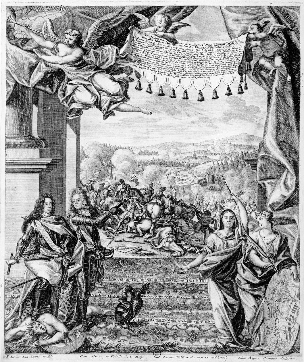 The Battle of Malplaquet, 11th September 1709, engraved by Jeremias Wolff and Johann August Corninus (1683-1738)   by Paul Decker