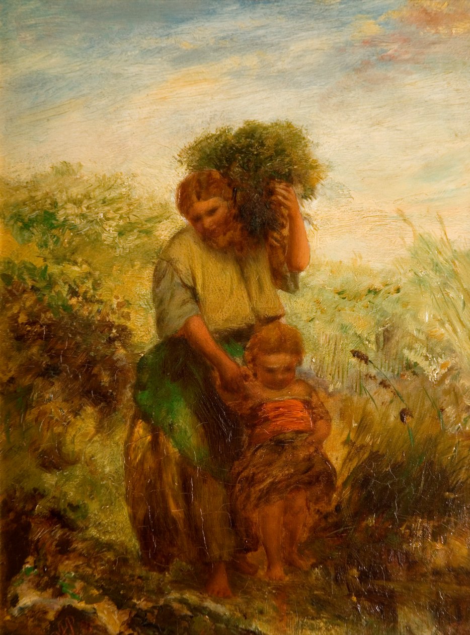 Gorse Toplayıcı - Dağ Deresini Geçen Çocuk, 1855 by Paul Falconer Poole