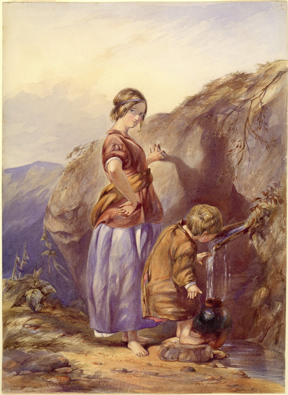 The Mountain Spring (kart üzerinde suluboya ve gövde rengi) by Paul Falconer Poole