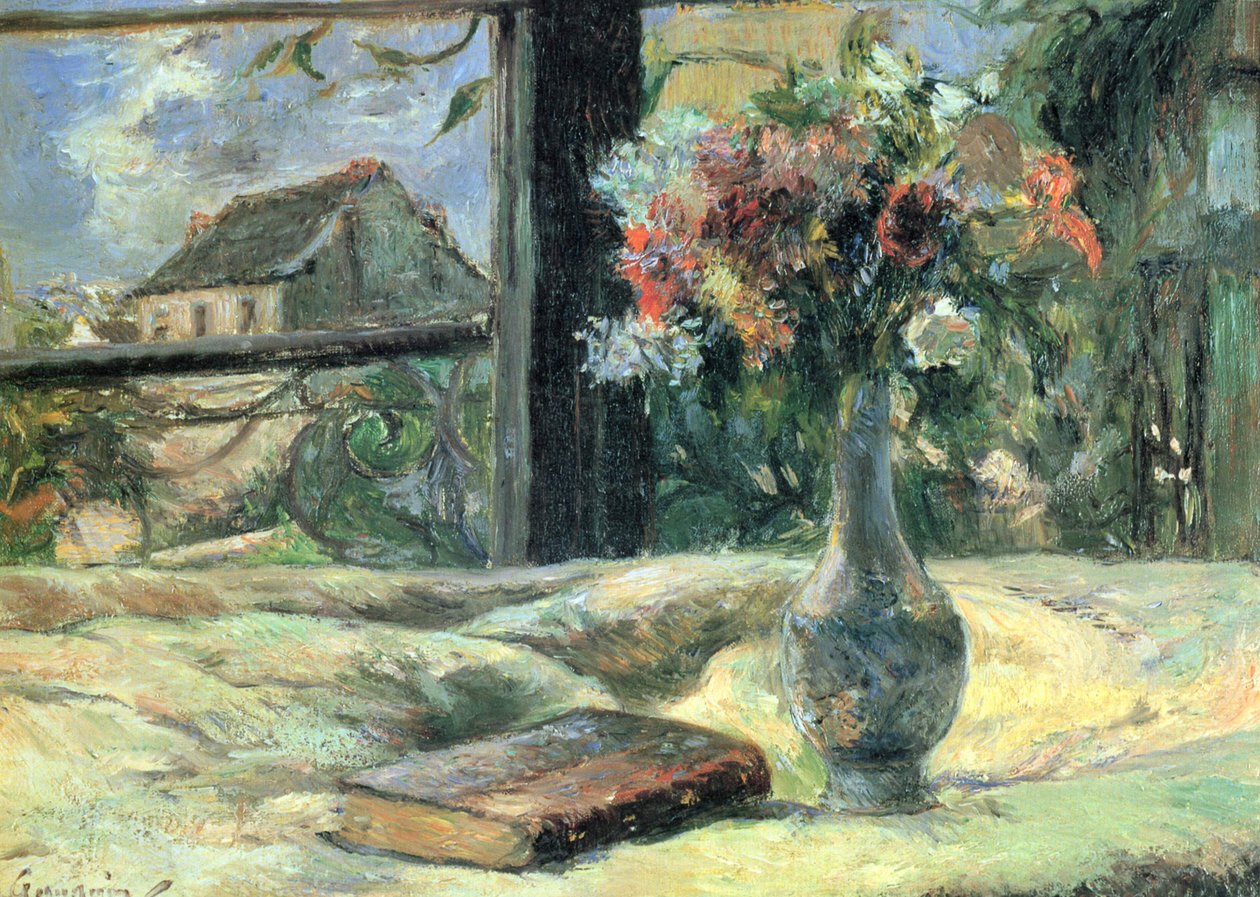 Pencerenin yanındaki çiçek vazosu by Paul Gauguin