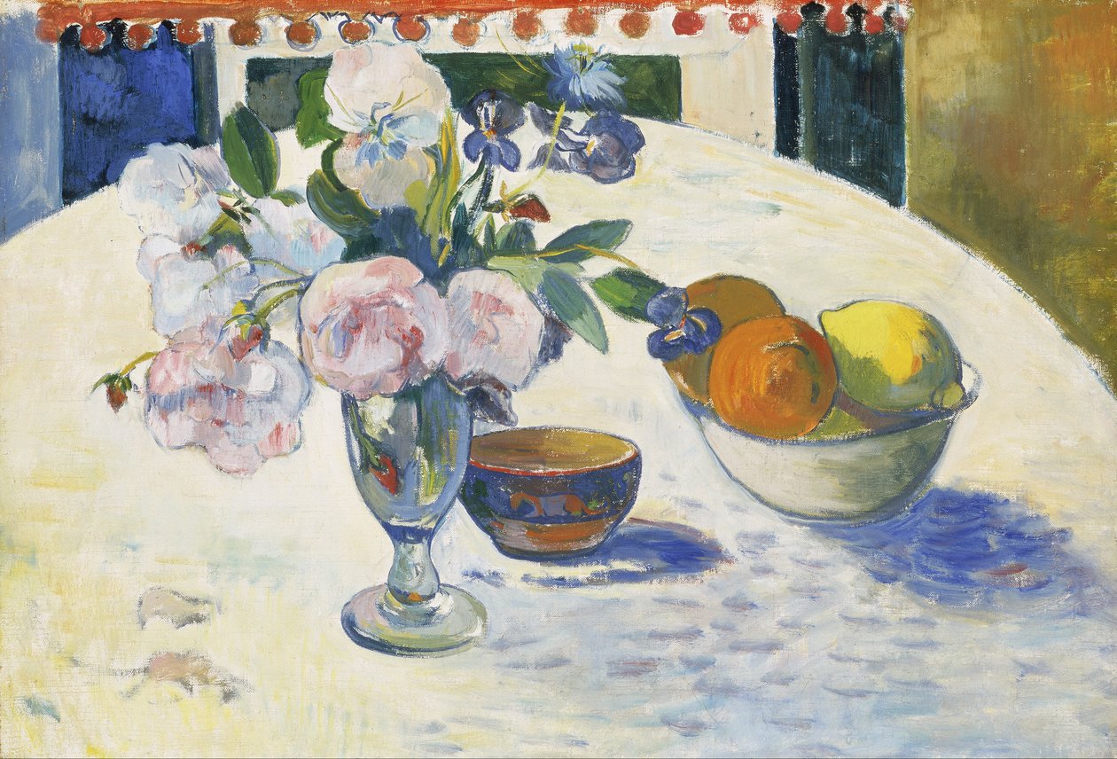 Bir Masada Çiçekler ve Bir Kase Meyve by Paul Gauguin
