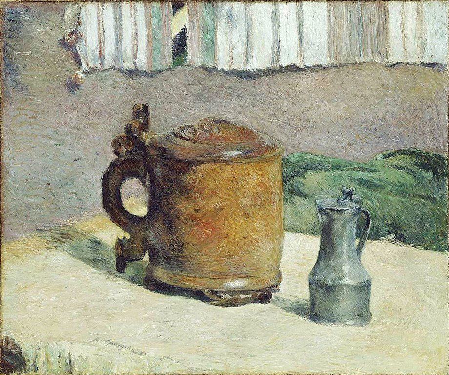 Kil Sürahi ve Demir Bardak ile Natürmort by Paul Gauguin