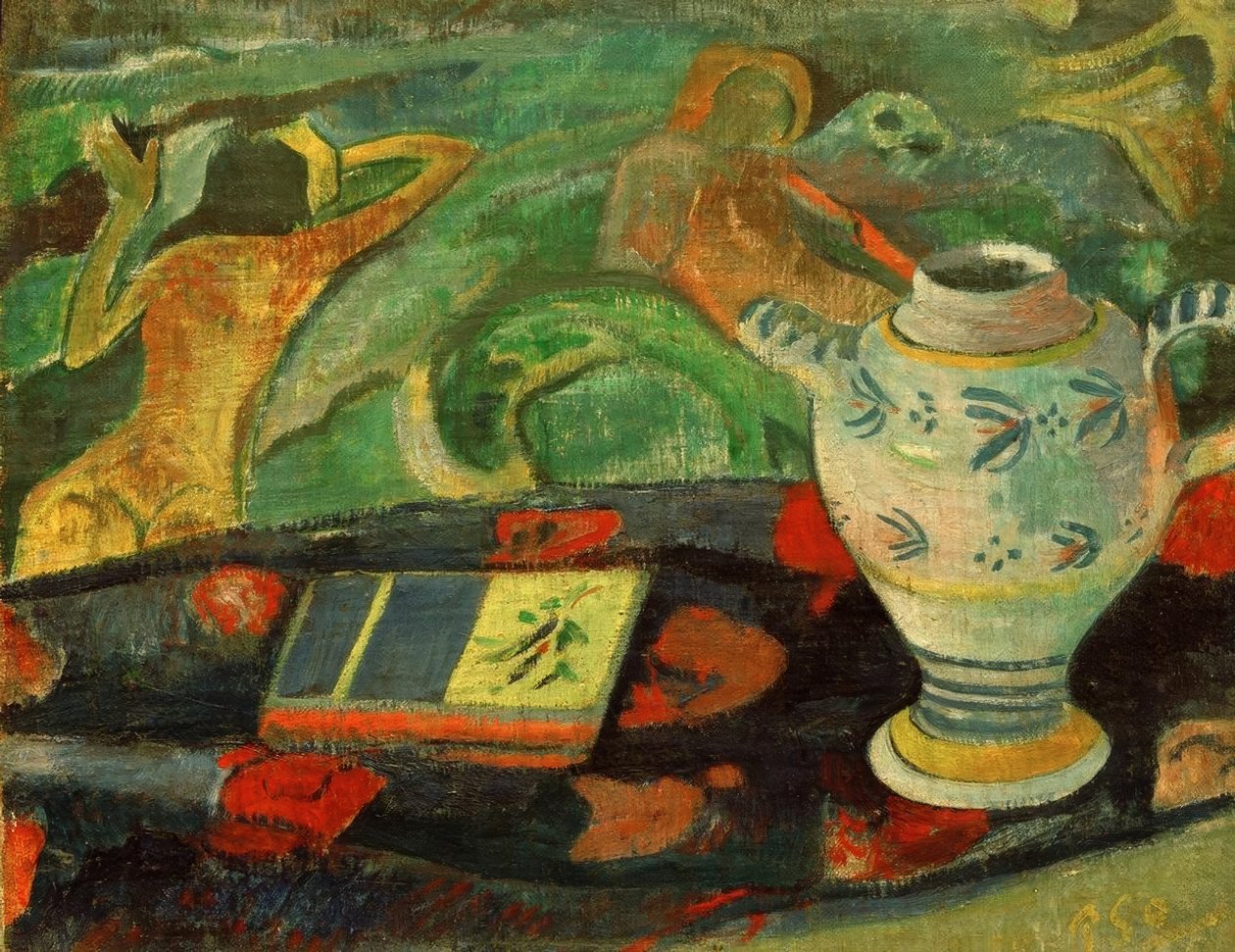 Quimper sürahi ile natürmort by Paul Gauguin