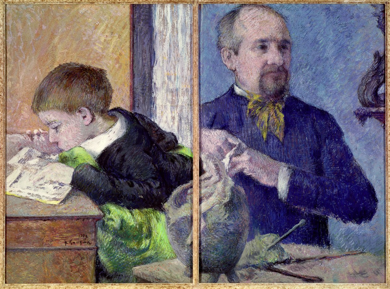 Jean Paul Aube (1837-1916) ve oğlunun portresi (pastel) by Paul Gauguin