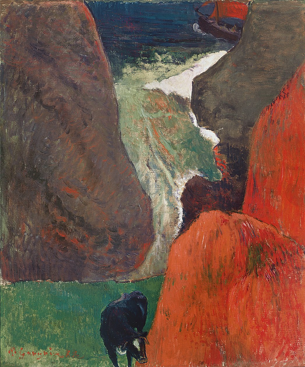 İnek ile deniz manzarası. Uçurumun Kenarında, 1888 by Paul Gauguin