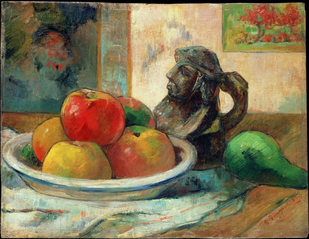 Elma, Armut ve Seramik Portre Sürahi ile Natürmort, 1889 by Paul Gauguin