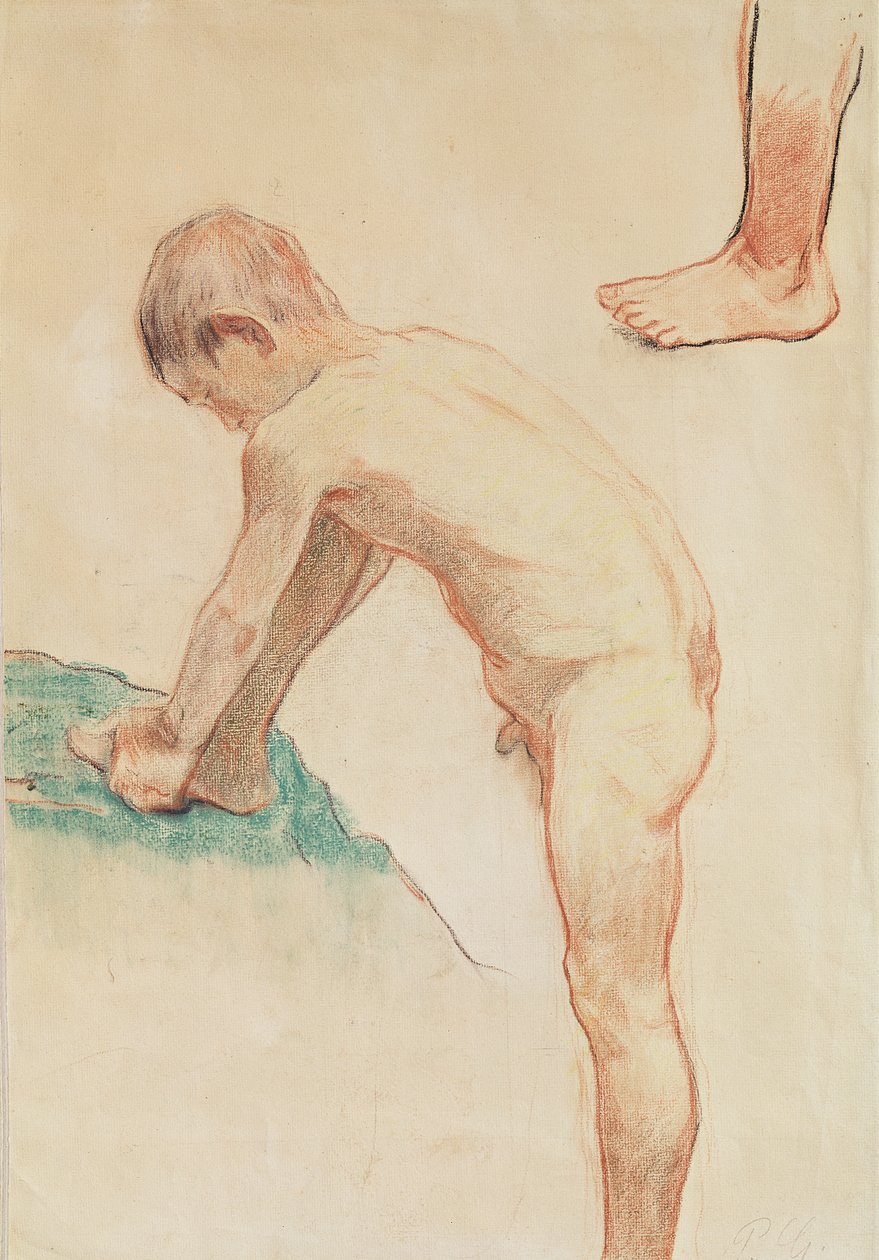 Study of a boy and a foot, 1888 (red chalk, charcoal und pastel on beige paper) (see also 146451) by Paul Gauguin