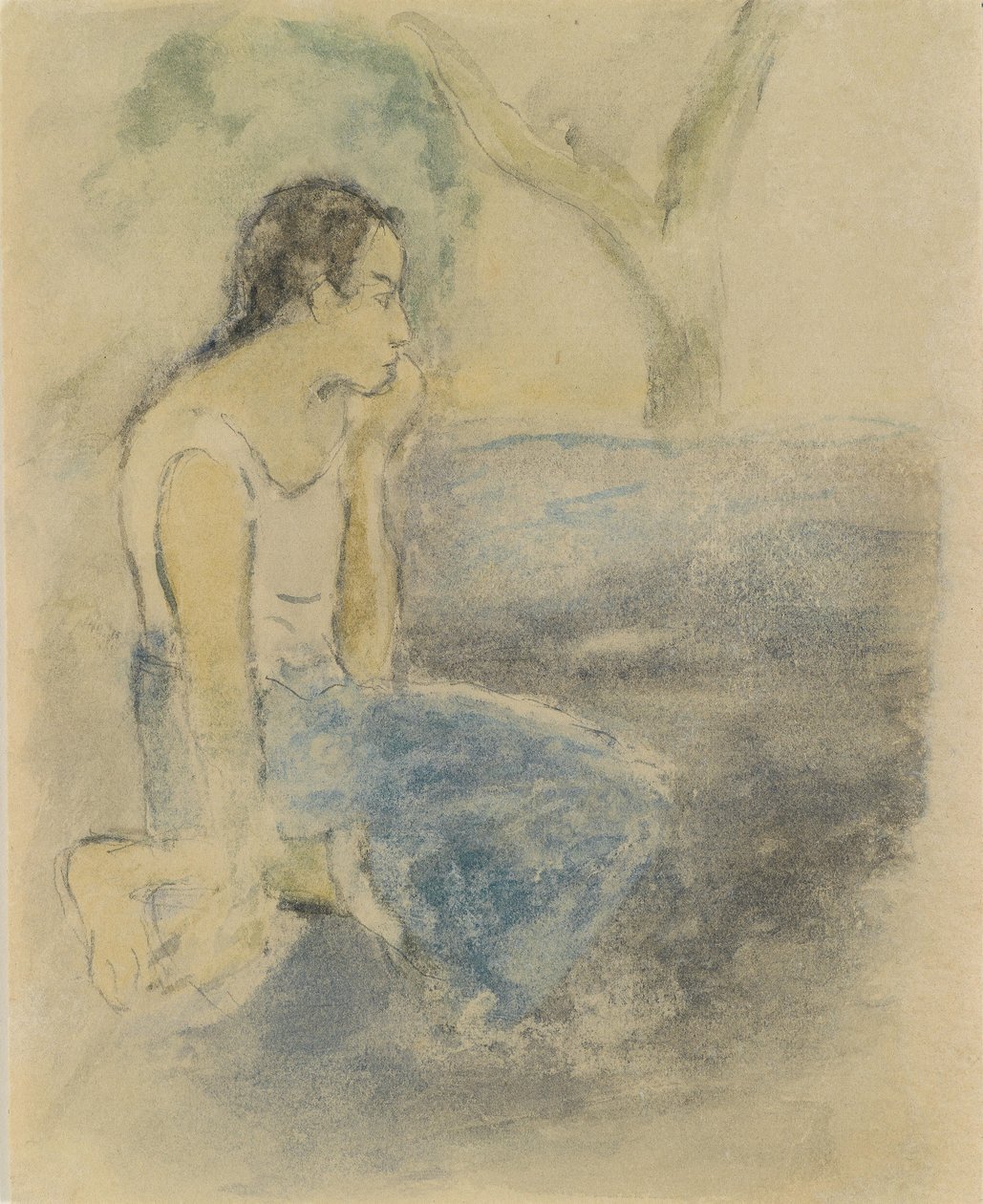 Tahiti oturan by Paul Gauguin