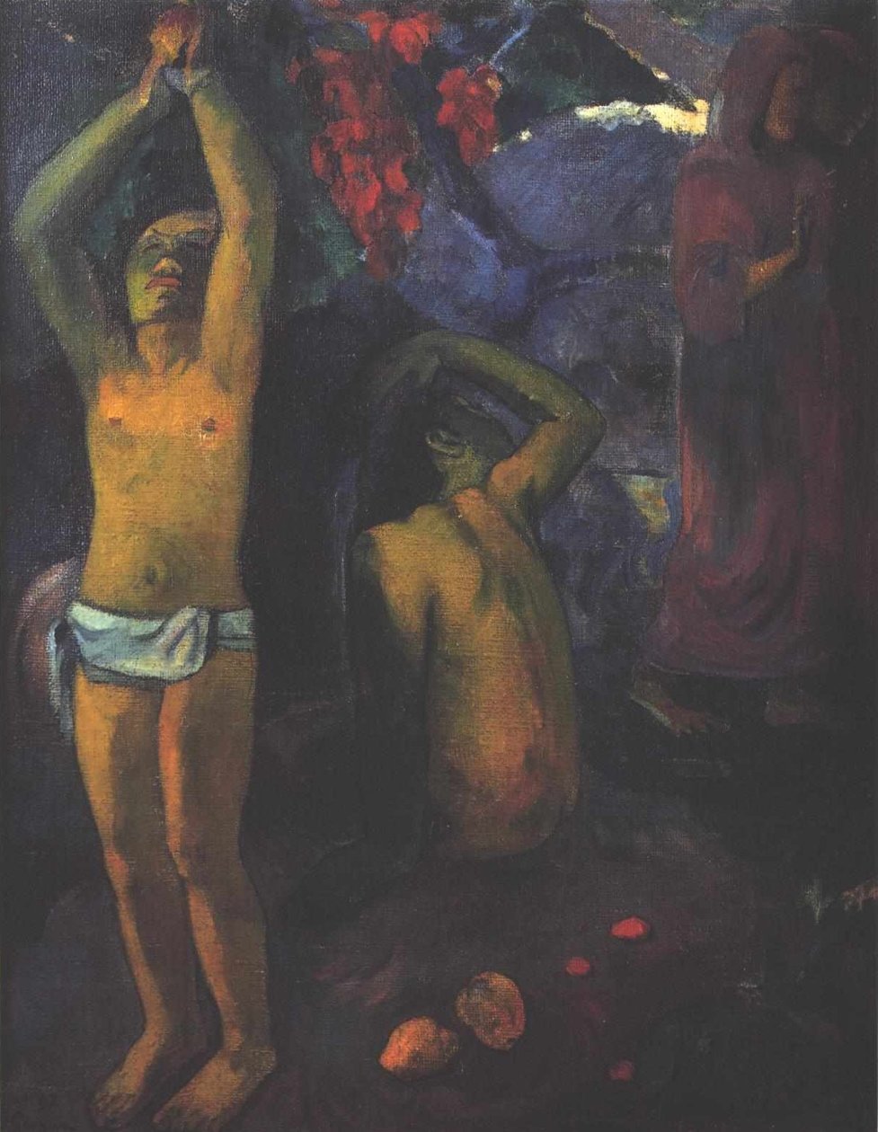 Kollarını kaldırmış Tahitili adam by Paul Gauguin