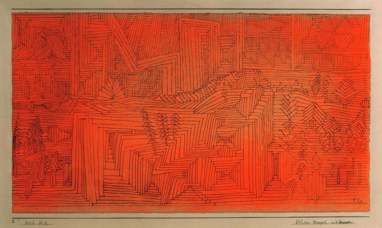 Köknar ağaçları ile kaya tapınağı by Paul Klee