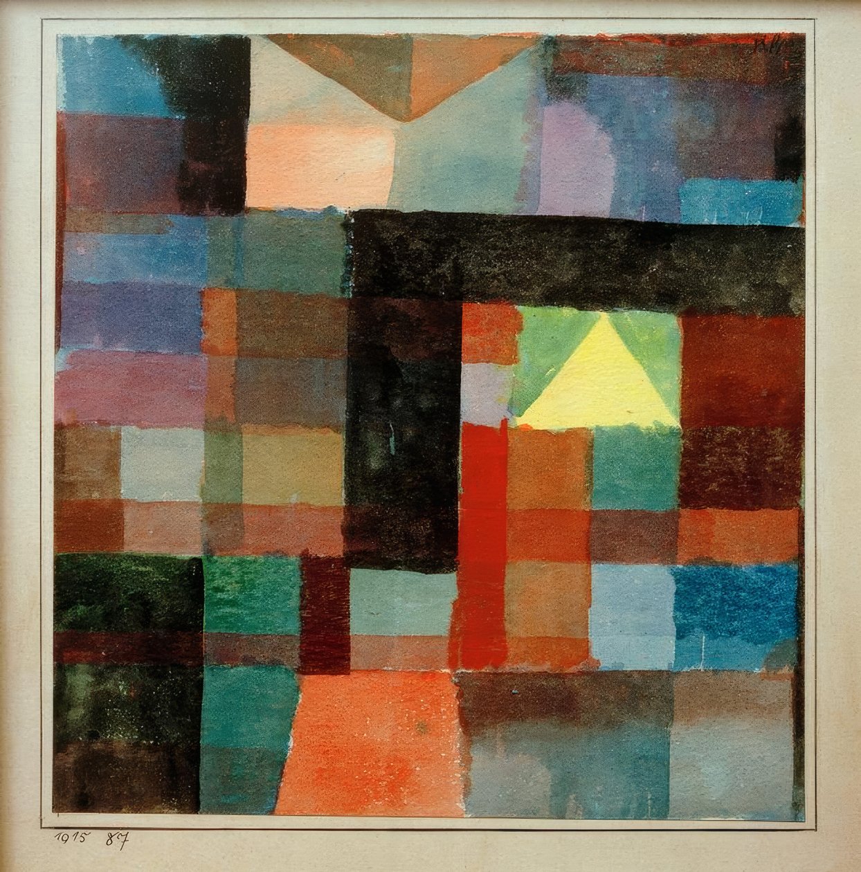 Sarı piramitli oda mimarisi / soğuk-sıcak by Paul Klee