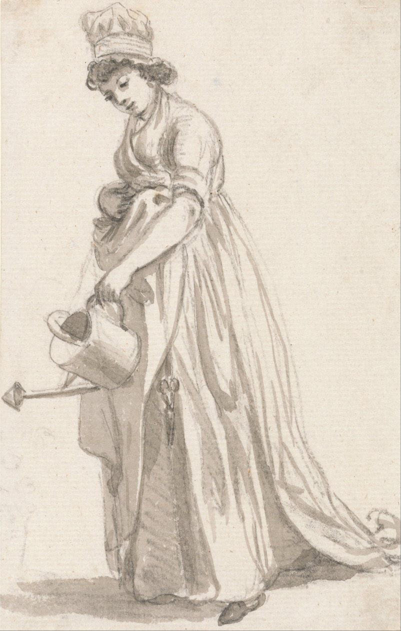 Sola bakan Sulama Tenekeli Bir Kız- Sarah Hough, Bayan T.P. Sandbys Kreş Hizmetçisi by Paul Sandby