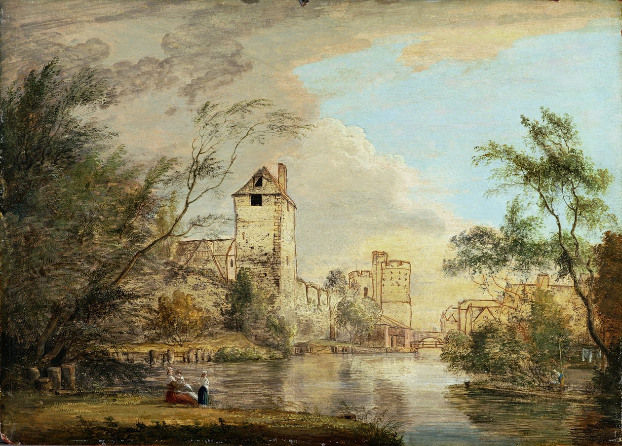 Batı Kapısının Bitmemiş Bir Görünümü, Canterbury, c.1790-1800 (kalem, kahverengi mürekkep ve kağıt üzerine yağlı boya) by Paul Sandby