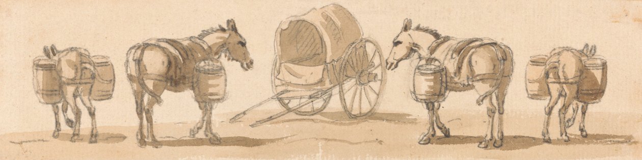 Panniers ve Arabalı Dört Katır by Paul Sandby