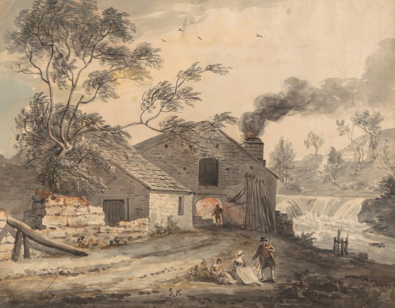 Westmorland, Kent Nehri üzerindeki Demir Forge by Paul Sandby