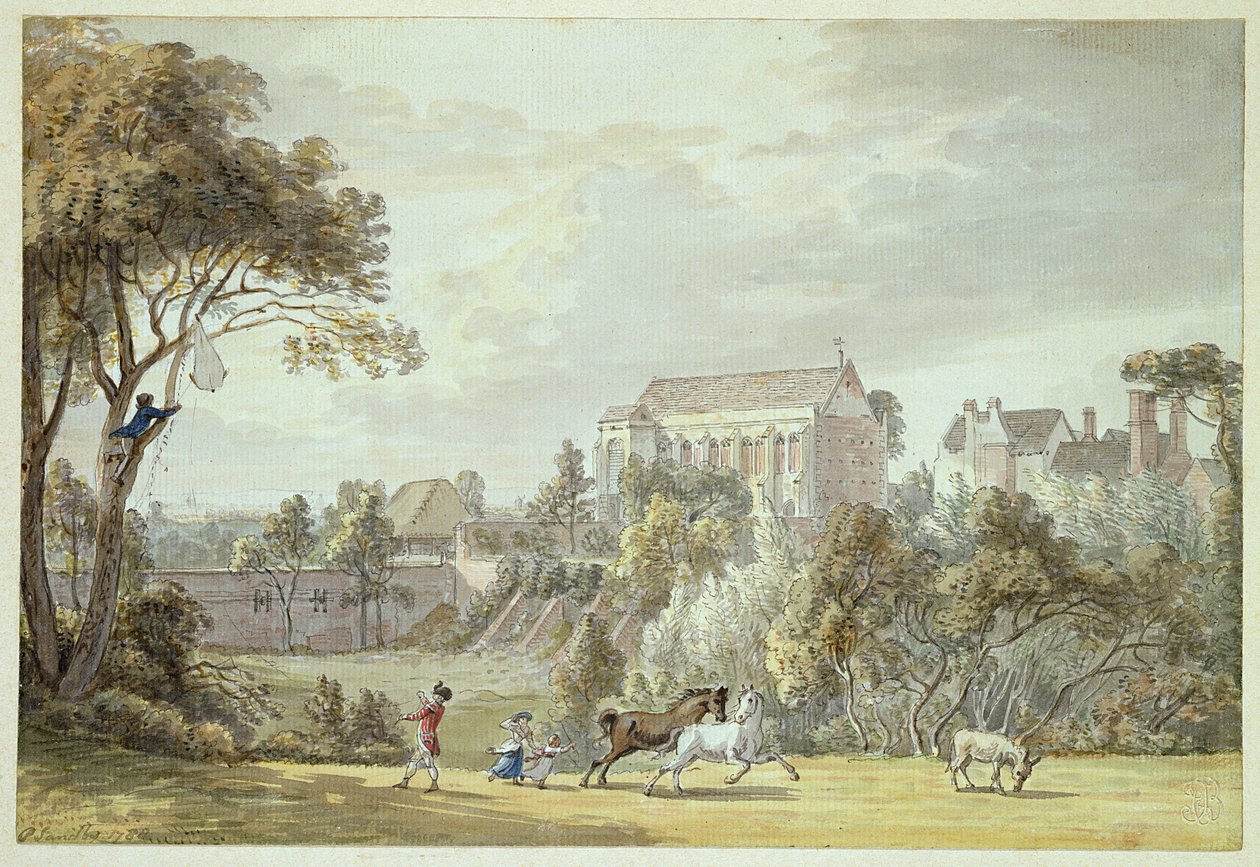 King Johns Palace, Eltham - Uçurtmayı Almak, 1788 (kalem ve mürekkep ve tuvalet) by Paul Sandby
