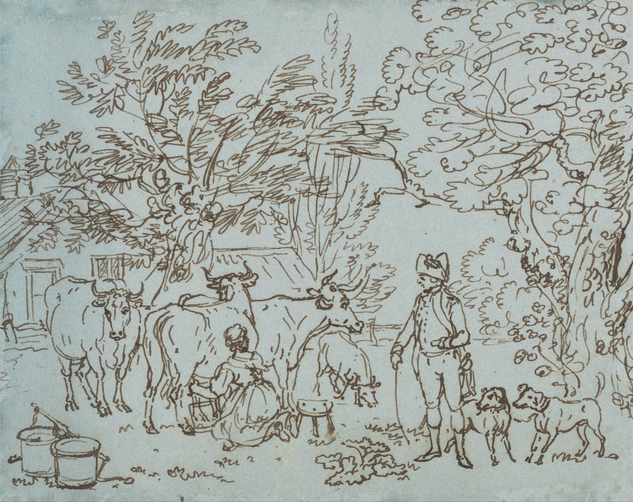 Süt Kızı ve Güzeli ile Manzara by Paul Sandby