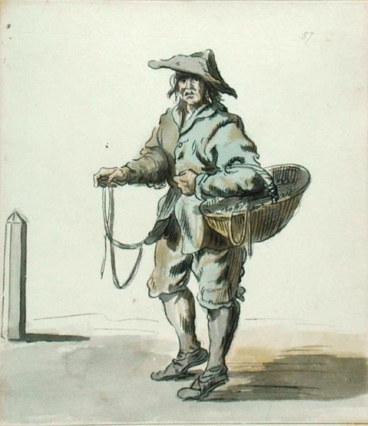 London Cries: Any Cotton Laces or Jarters, 1742 (kağıt üzerinde mürekkep ve yıkama ve wc) by Paul Sandby