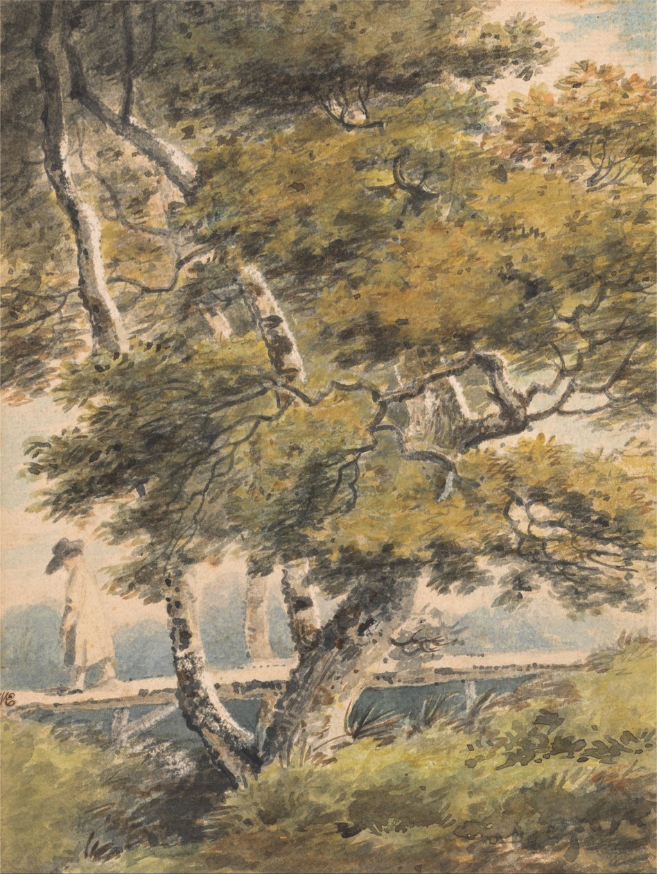 Bir Adamın Üst Geçitten Geçtiği Ağaçlar by Paul Sandby