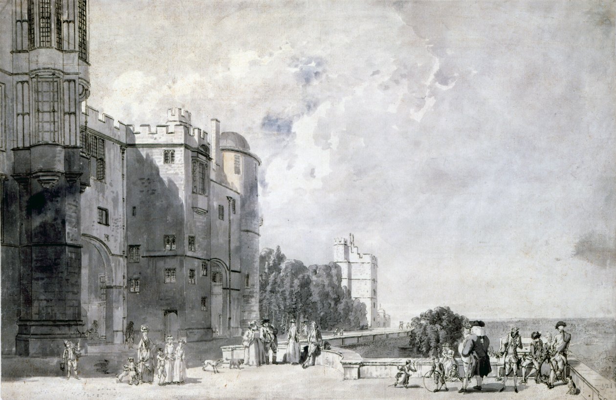 Windsor Kalesi: Batıya bakan teras by Paul Sandby