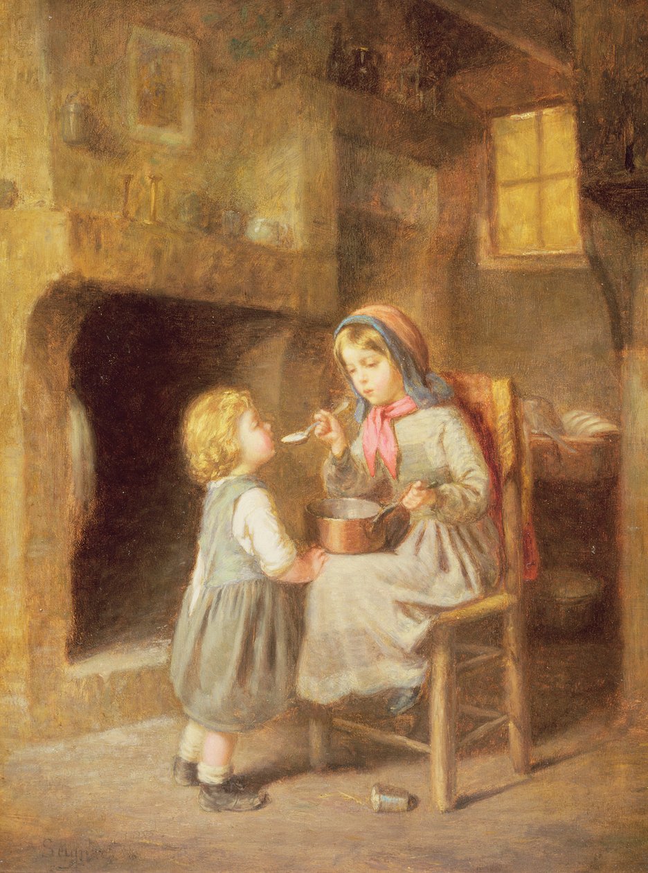 Küçük bir çocuğu besleyen genç kız by Paul Seignac