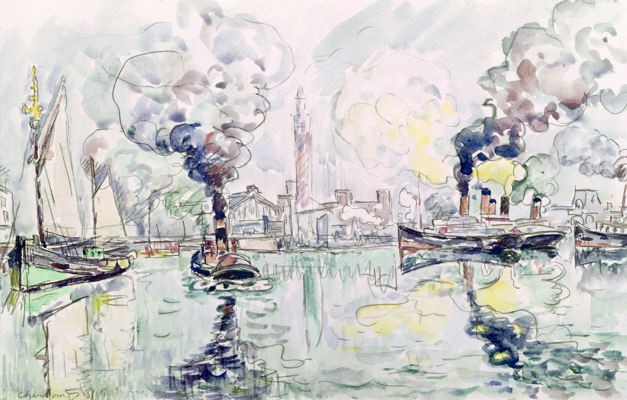 Cherbourg, 1931 (kağıt üzerinde kalem ve tuvalet) by Paul Signac