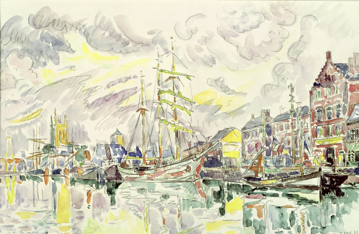 Fecamp, 1934 (kağıt üzerinde kalem ve tuvalet) by Paul Signac