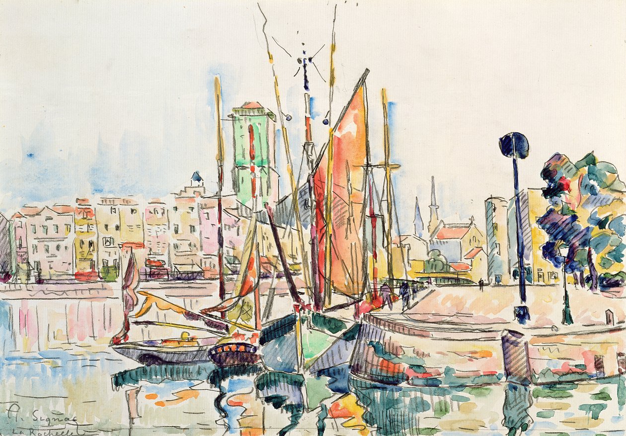 La Rochelle: Tekneler ve Evler (kağıt üzerinde wc) by Paul Signac