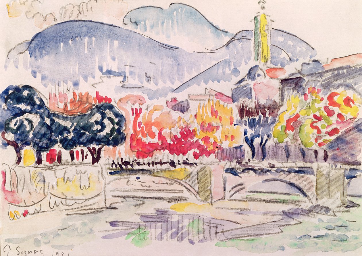 Le Paillon, Nice, 1921 (kağıt üzerinde kalem ve tuvalet) by Paul Signac