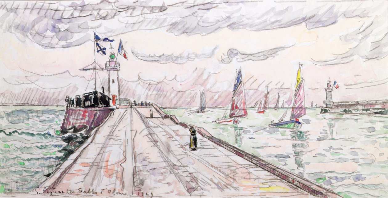 Les Sables dOlonne, 1929 (kağıt üzerinde tuvalet ve kalem) by Paul Signac