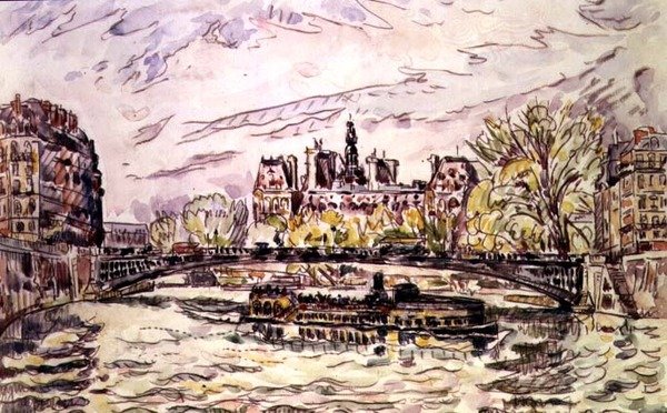 Pont Louis-Philippe, Paris, 1928 (wc) by Paul Signac