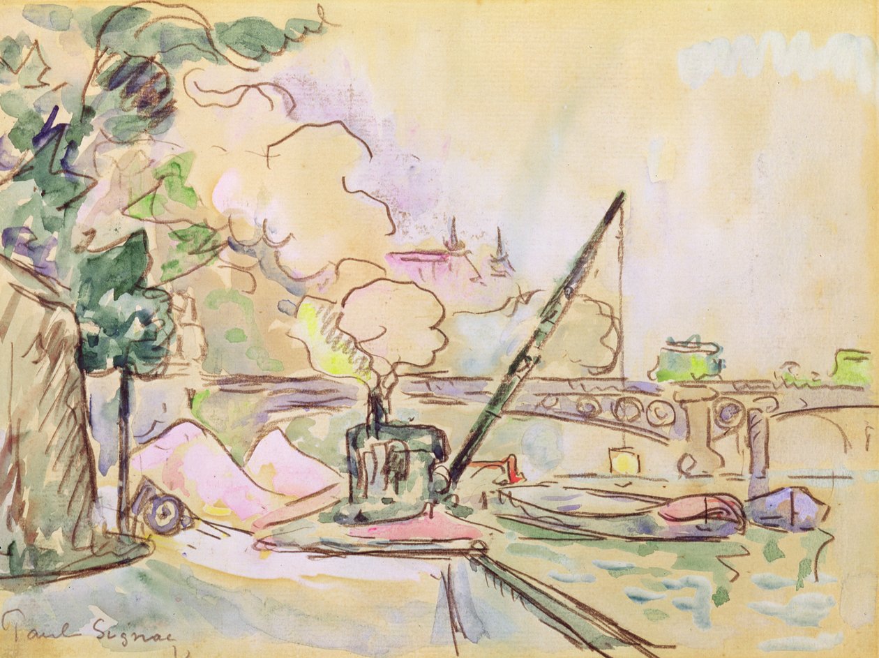 Pont du Louvre, 1928 (kağıt üzerine sulu boya) by Paul Signac