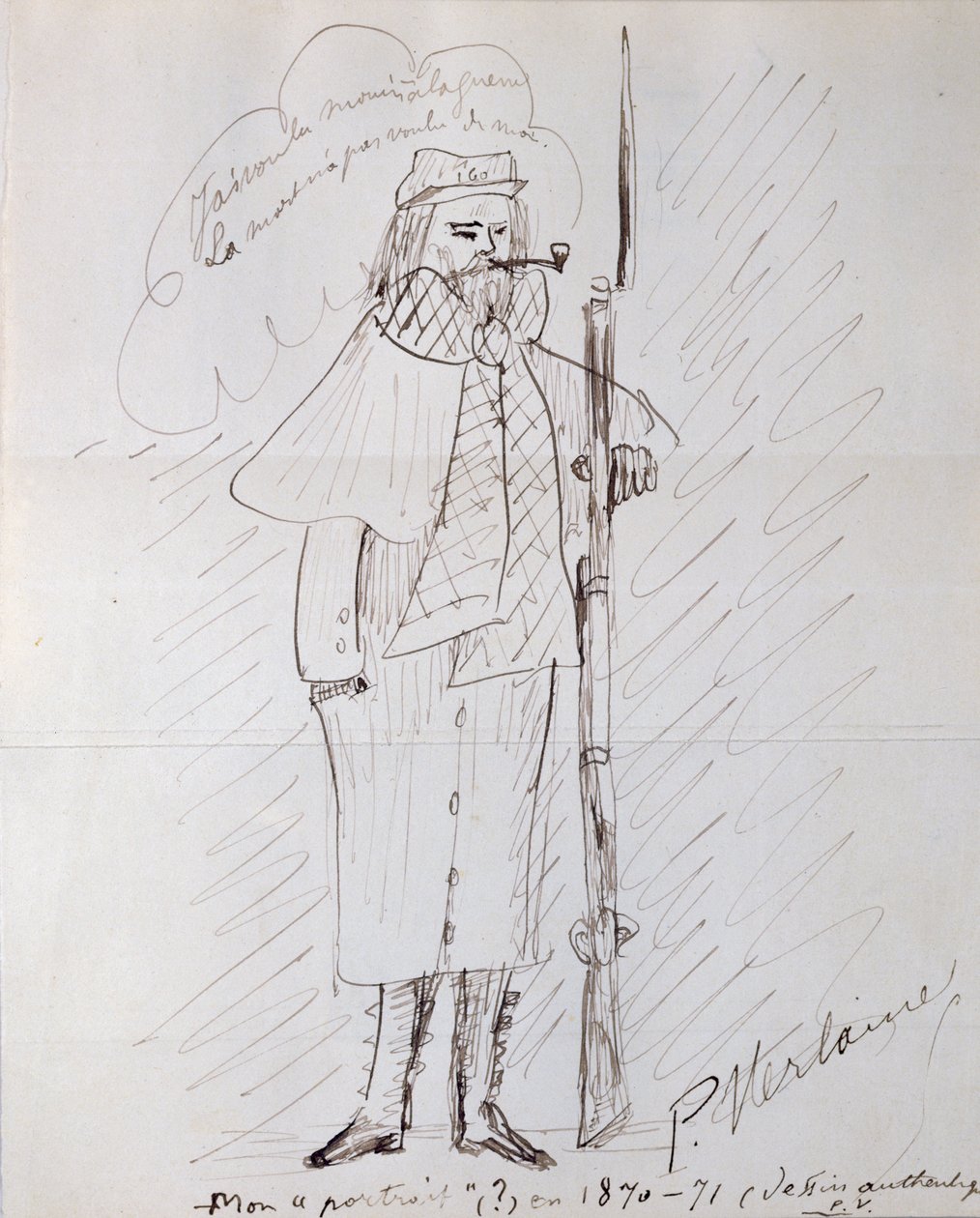 Bir asker olarak otoportre, 1870-71 (kağıt üzerinde kalem ve mürekkep) by Paul Verlaine