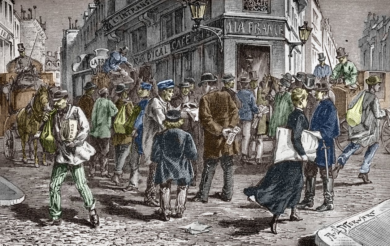 Birçok gazetenin oturduğu Paris'teki Rue du Croissant'ın görünümü by Paul (after) Merwart