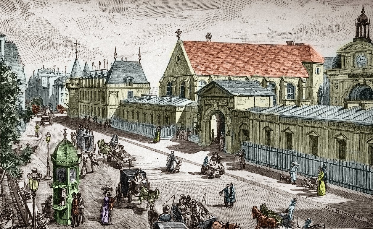 Vue du Conservatoire des Arts et metiers (Cnam) a Paris, rue saint Martin a Paris - (Paris'teki sanat ve el sanatları Konservatuarı'na bakış) Alexis Martin tarafından oyulmuş by Paul (after) Merwart