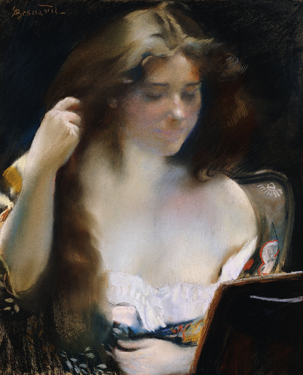 Genç kadın tuvaletinde; tuvaletinde genç kadın, by Paul Albert Besnard