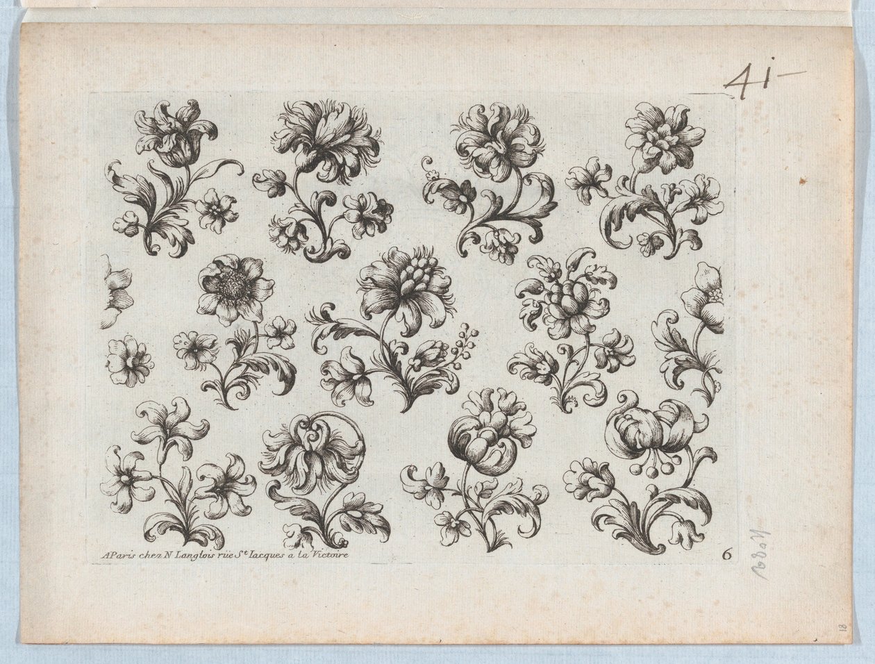 Küçük Çiçek Motifleri Serisi, Levha 6, yakl. 1670-85., yakl. 1670-85. by Paul Androuet Du Cerceau