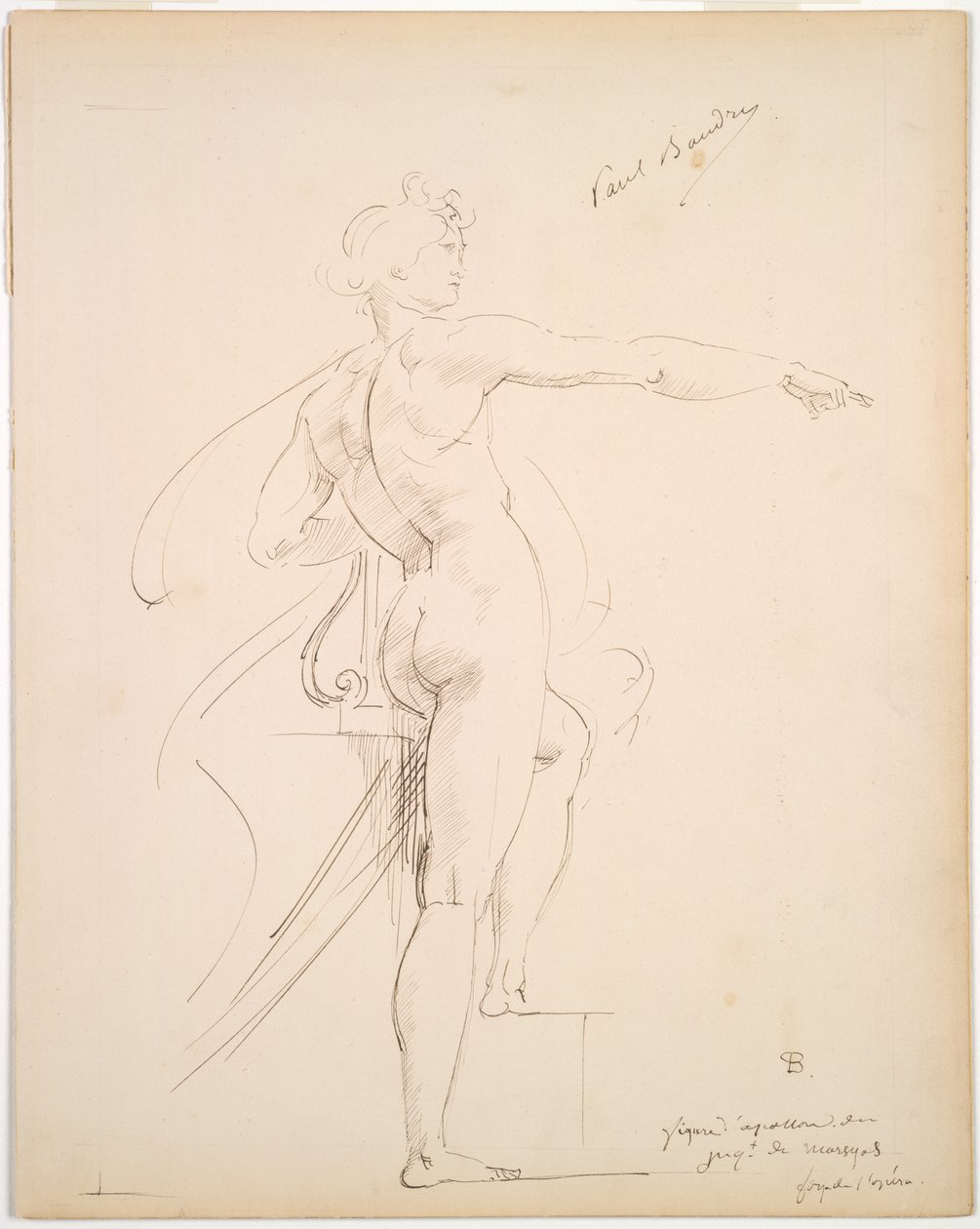 Marsyas için Apollon Çalışması (rekto); Profilde Yüz (ters) by Paul Baudry