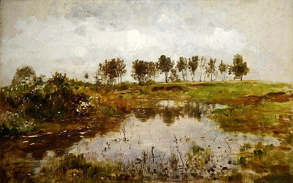 Dachau Yakınlarında Göleti Ön Planda Olan Bir Manzara (karton üzerine yağlı boya) by Paul Baum