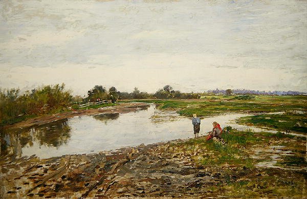 Üç Figürlü Manzara (tahta üzerine yağlı boya) by Paul Baum